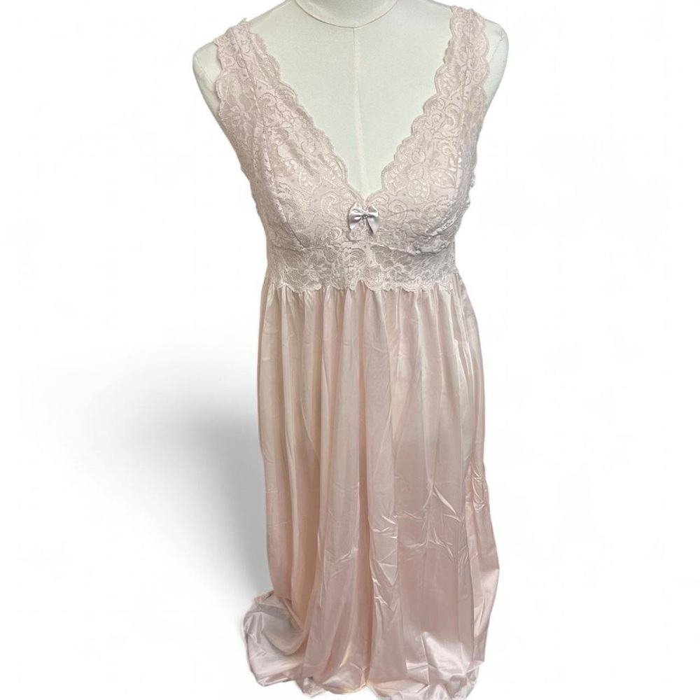 Pastel pink satin lace vintage maxi nightgown sleep dress Victorian girly spring